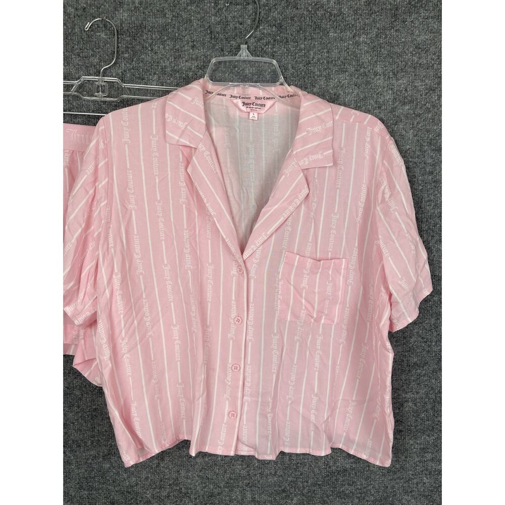 Juicy Couture Striped Short-Sleeve Notch Collar Shirt and Shorts Pajama Large - Picture 2 of 11